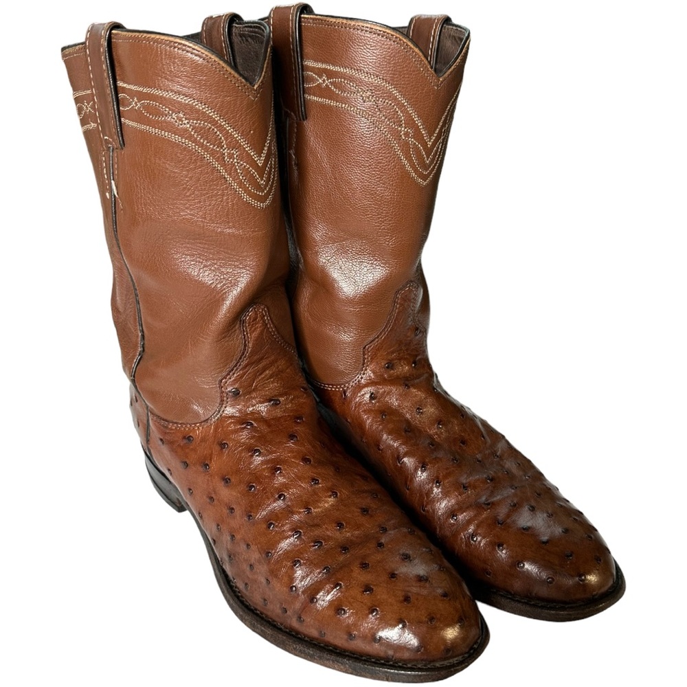 Justin Full Quill Ostrich Roper Cowboy Boots